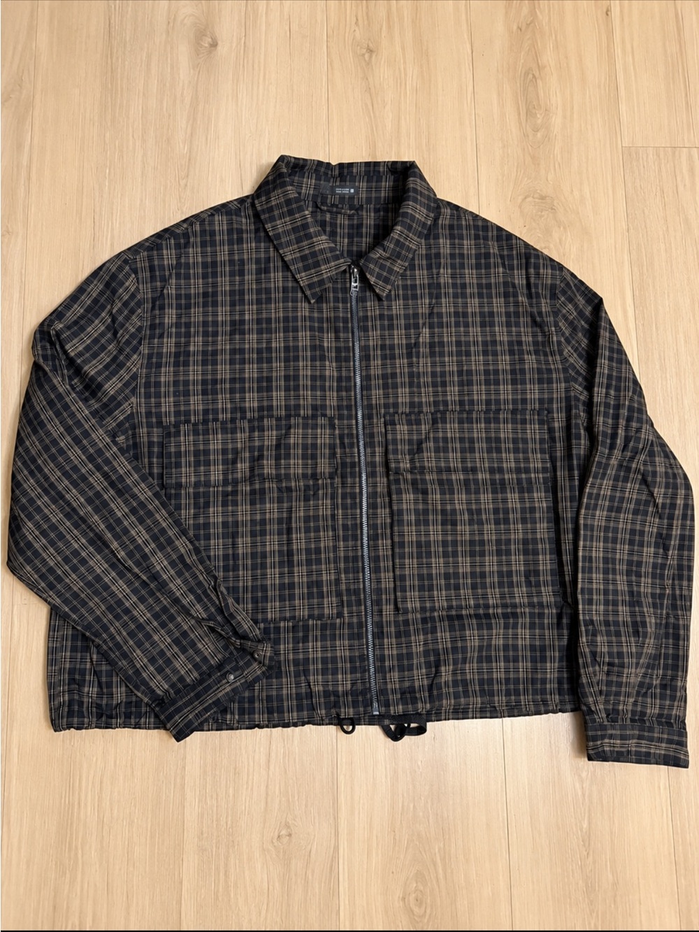 Zara Men's Plaid Zip Jacket in Navy and Brown